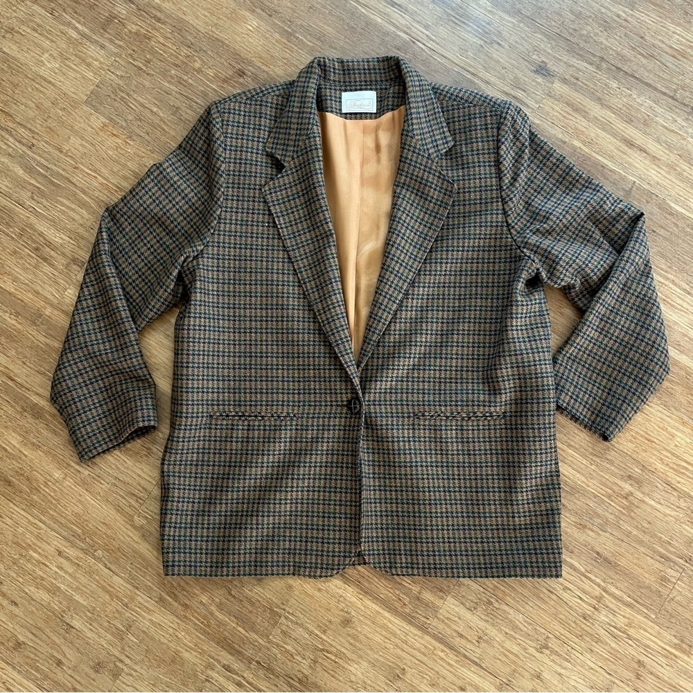 Vintage Tradition Wool Blend Brown Plaid Blazer, Sz 20